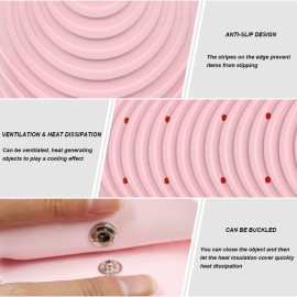 Heat Resistant Silicone Mat Pouch for Hair Straightener, Non-Slip Travel Pad Cover for Curling & Flat Iron, Portable Styling Heat Mat Holder for Curler Wand and Hot Waver (Pink)