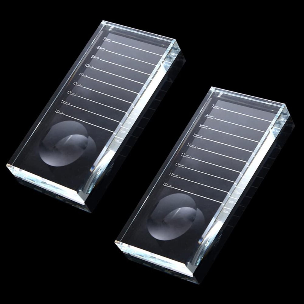 2-in-1 Eyelash Extension Crystal Pallet, Glass False Lashes Stand Tray, Strip Tile Holder for Lashes Adhesive Glue, Nail Art Painting Color Toning Glass Board (2Pcs)
