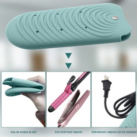 Heat Resistant Silicone Mat Pouch for Hair Styling Tools, Curling and Flat Irons Non-Slip Travel Cover, Small Portable Straightener Pad for Curler Wands Storage, Hot Waver (Green)