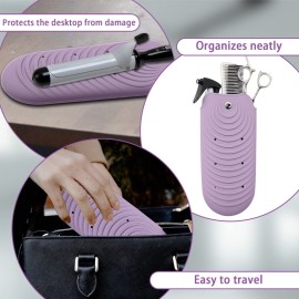 Heat Resistant Silicone Mat Pouch for Hair Styling Tools, Curling and Flat Irons Non-Slip Travel Cover, Small Portable Straightener Pad for Curler Wands Storage, Hot Waver (Purple)