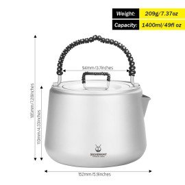 SILVERANT Titanium Camping Kettle, Titanium Pot with Lid Folding Bail Handle Camping Coffee & Tea Pot for Outdoor Backpacking Hiking Teapot 1200ml - Sandblasted