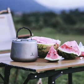 SILVERANT Titanium Camping Kettle, Titanium Pot with Lid Folding Bail Handle Camping Coffee & Tea Pot for Outdoor Backpacking Hiking Teapot 1200ml - Sandblasted