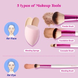 Ruby Kisses Makeup Brushes Travel Size Complexion Brush Set, Powder, Angled Buffer, Blending, Concealer Brush and Blending Sponge, Travel Friendly 5 PCS Set Ruby Kisses Makeup Brushes Travel Size Complexion Brush Set, Powder, Angled Buffer, Blending, Concealer Brush and Blending Sponge, Travel Friendly 5 PCS Set
