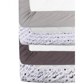 FIGEPO 4 Pack Star and Moon Neutral Unisex Fitted Baby Crib Sheets Set for Baby Boys or Girls