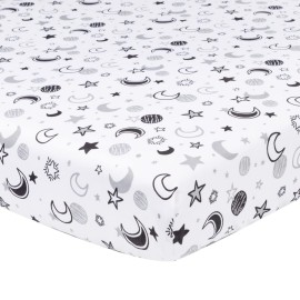 FIGEPO 4 Pack Star and Moon Neutral Unisex Fitted Baby Crib Sheets Set for Baby Boys or Girls
