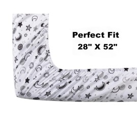 FIGEPO 4 Pack Star and Moon Neutral Unisex Fitted Baby Crib Sheets Set for Baby Boys or Girls