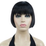Lydell 6 Straight Short Bob Hair Flat Bangs Cute Central Dot Skin Top Heat Resistant Synthetic Wigs (Natural Black)