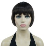 Lydell 6 Straight Short Bob Hair Flat Bangs Cute Central Dot Skin Top Heat Resistant Synthetic Wigs (Chestnut Brown)