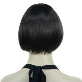 Lydell 6 Straight Short Bob Hair Flat Bangs Cute Central Dot Skin Top Heat Resistant Synthetic Wigs (Chestnut Brown)