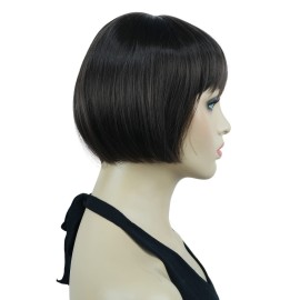 Lydell 6 Straight Short Bob Hair Flat Bangs Cute Central Dot Skin Top Heat Resistant Synthetic Wigs (Chestnut Brown)