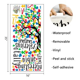 Mfault Autism Awareness Day Inspirational Sign Wall Decal Sticker, Positive Puzzle Piece Tree Colorful Nursery Classroom Decoration Baby Bedroom Art, Autistic Spectrum Motivational Kid Room Decor Gift