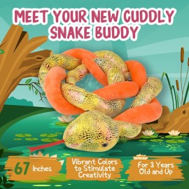 Forest & Twelfth 67 Twisted Plush Snake Toys for Kids, Stuffed Snakes with Adorable Faces and Colors, Great for Pretend-Play Adventure, Home Dcor, All Occasion Gifts for Kids Ages 3+ (Orange)