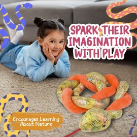 Forest & Twelfth 67 Twisted Plush Snake Toys for Kids, Stuffed Snakes with Adorable Faces and Colors, Great for Pretend-Play Adventure, Home Dcor, All Occasion Gifts for Kids Ages 3+ (Orange)