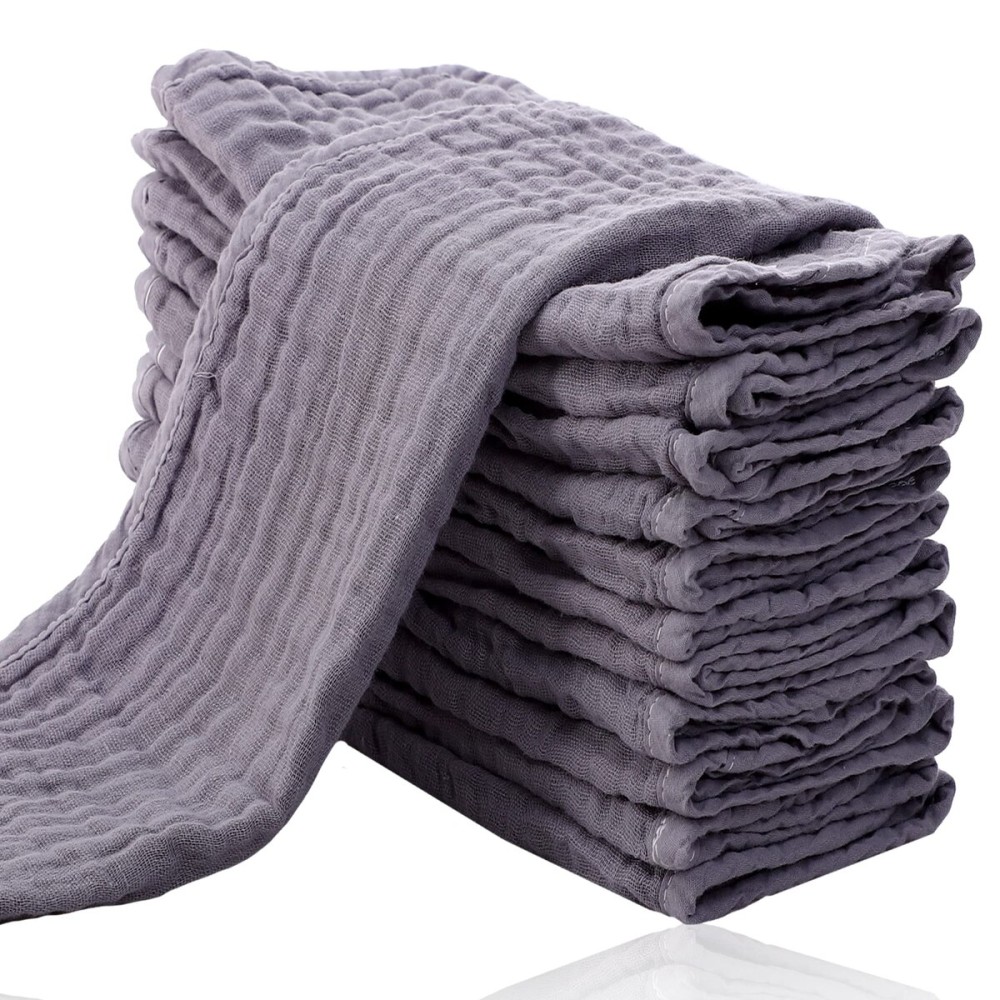 Cute Castle 12 Pack Muslin Burp Cloths for Baby - Ultra-Soft 100% Cotton Baby Washcloths - Large 20\'\' by 10\'\' Super Absorbent Milk Spit Up Rags - Burpy Cloths for Unisex, Boy, Girl - Grey