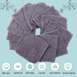 Cute Castle 12 Pack Muslin Burp Cloths for Baby - Ultra-Soft 100% Cotton Baby Washcloths - Large 20\'\' by 10\'\' Super Absorbent Milk Spit Up Rags - Burpy Cloths for Unisex, Boy, Girl - Grey