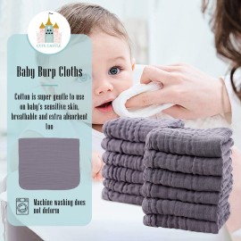 Cute Castle 12 Pack Muslin Burp Cloths for Baby - Ultra-Soft 100% Cotton Baby Washcloths - Large 20\'\' by 10\'\' Super Absorbent Milk Spit Up Rags - Burpy Cloths for Unisex, Boy, Girl - Grey