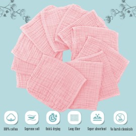 Cute Castle 12 Pack Muslin Burp Cloths for Baby - Ultra-Soft 100% Cotton Baby Washcloths - Large 20\'\' by 10\'\' Super Absorbent Milk Spit Up Rags - Burpy Cloths for Unisex, Boy, Girl - Pink