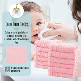 Cute Castle 12 Pack Muslin Burp Cloths for Baby - Ultra-Soft 100% Cotton Baby Washcloths - Large 20\'\' by 10\'\' Super Absorbent Milk Spit Up Rags - Burpy Cloths for Unisex, Boy, Girl - Pink