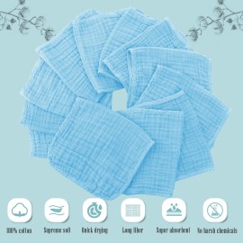 Cute Castle 12 Pack Muslin Burp Cloths for Baby - Ultra-Soft 100% Cotton Baby Washcloths - Large 20\'\' by 10\'\' Super Absorbent Milk Spit Up Rags - Burpy Cloths for Unisex, Boy, Girl - Aquamarine