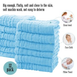 Cute Castle 12 Pack Muslin Burp Cloths for Baby - Ultra-Soft 100% Cotton Baby Washcloths - Large 20\'\' by 10\'\' Super Absorbent Milk Spit Up Rags - Burpy Cloths for Unisex, Boy, Girl - Aquamarine