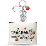 Hinly Teacher Appreciation Gifts Set Teacher Survival Kit Bag Keychain with Initial Makeup Pouch Cosmetic Bag for Christmas(C Style)