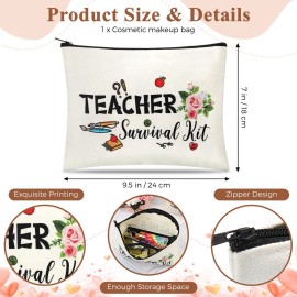 Hinly Teacher Appreciation Gifts Set Teacher Survival Kit Bag Keychain with Initial Makeup Pouch Cosmetic Bag for Christmas(C Style)