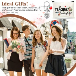 Hinly Teacher Appreciation Gifts Set Teacher Survival Kit Bag Keychain with Initial Makeup Pouch Cosmetic Bag for Christmas(C Style)