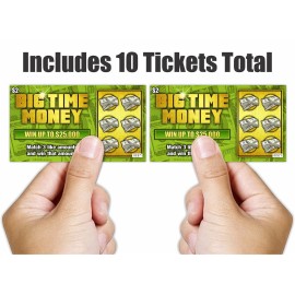 Prank Gag Joke Lottery Tickets Big Time Money 10 Total Tickets, All Same Design, These Lottery Ticket Scratch Off Cards Look Super Real Like A Real Scratcher Joke Lotto Ticket, Win $25,000