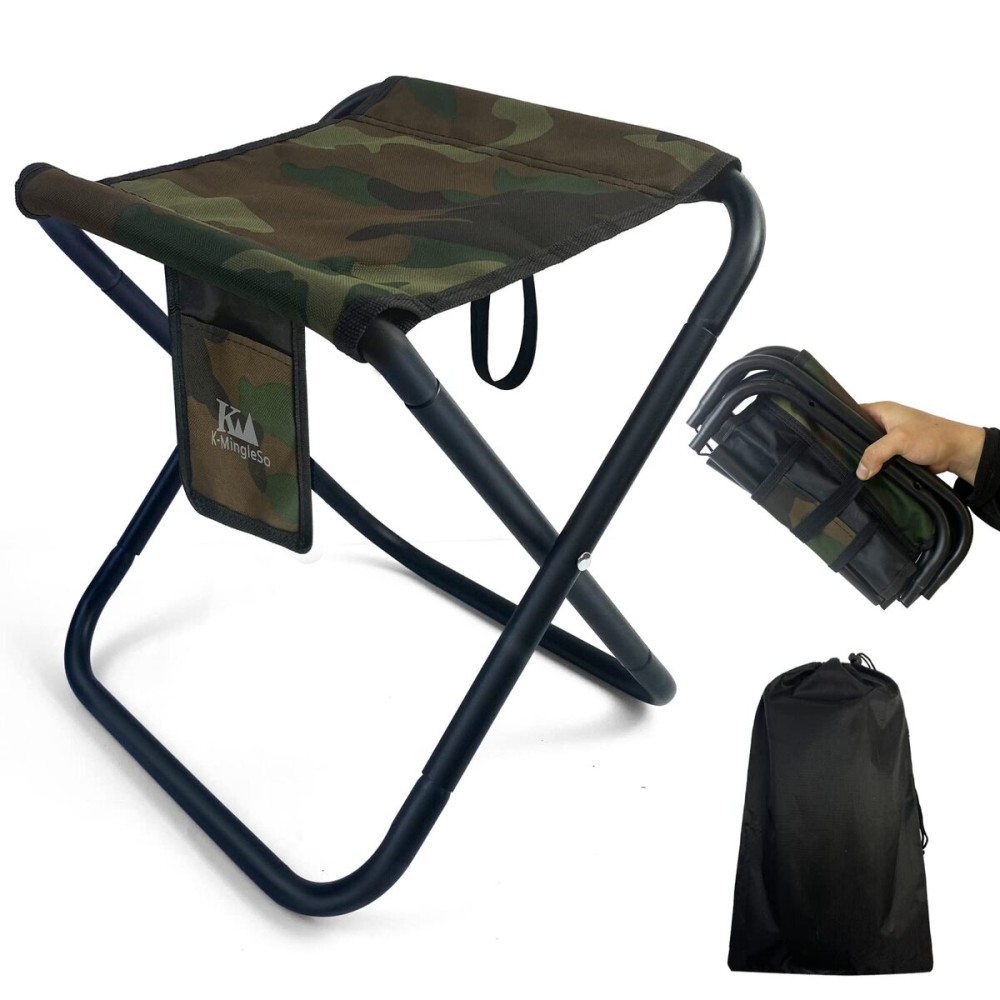 K-MingleSo Upgraded Portable Folding Stool, 13 Inch Camping Stool for Adults Fishing Hiking Gardening and Beach with Carry Bag, Hold Up to 450lbs[Camo]