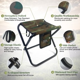 K-MingleSo Upgraded Portable Folding Stool, 13 Inch Camping Stool for Adults Fishing Hiking Gardening and Beach with Carry Bag, Hold Up to 450lbs[Camo]
