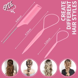 TsMADDTs Clear Small Rubber Hair Ties Set with French Braid Tool and Rat Tail Comb, 1000pcs Hair Elastics, Pink