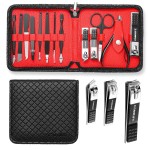 FAMILIFE Nail Kit, Professional Manicure Set Manicure Kit Nail Clipper Set, 13 in 1 Stainless Steel Pedicure Sets Clipper Tool, Men Grooming Tool with Portable Black Leather Travel Case for Him