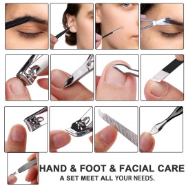 FAMILIFE Nail Kit, Professional Manicure Set Manicure Kit Nail Clipper Set, 13 in 1 Stainless Steel Pedicure Sets Clipper Tool, Men Grooming Tool with Portable Black Leather Travel Case for Him