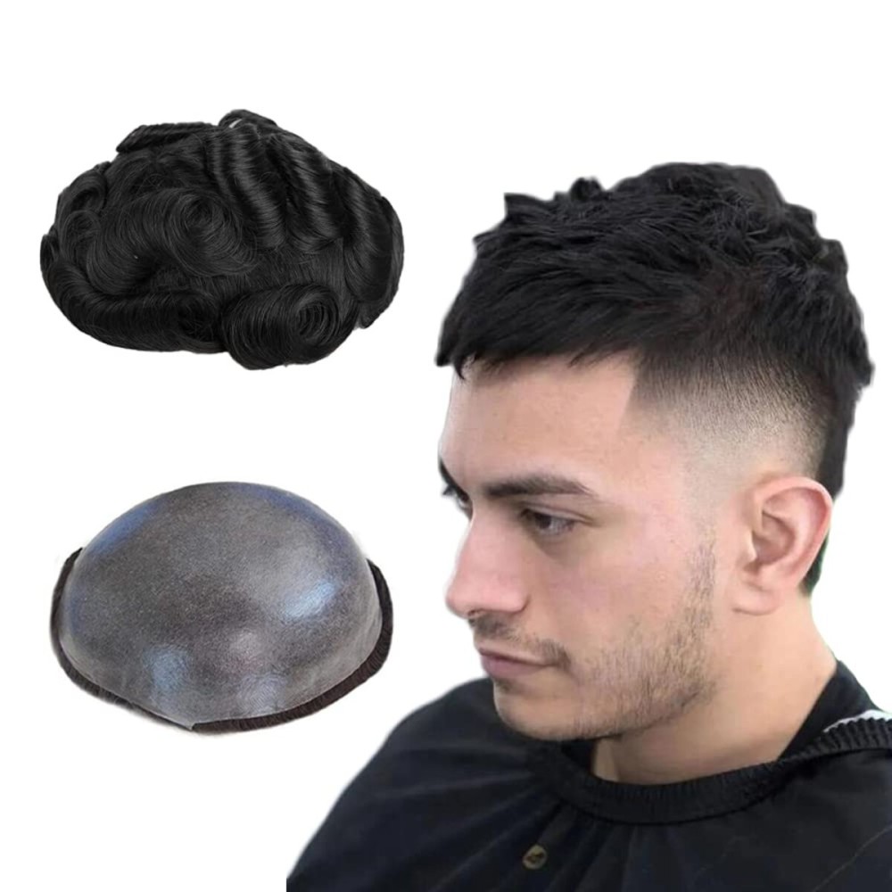 LLWear Toupee for Men Human Hair Mens Hair Pieces 0.06mm Soft Thin Skin Single Knotted Hair System for Men Natural Wavy Men\'s Hair Replacement System with 8X10 inch Cap 1(Jet Black Color) LLWear Toupee for Men Human Hair Mens Hair Pieces 0.06mm Soft Thin Skin Single Knotted Hair System for Men Natural Wavy Men\'s Hair Replacement System with 8X10 inch Cap 1(Jet Black Color)