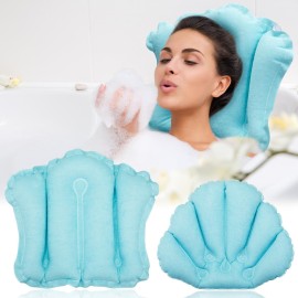 Jetec 2 Pcs White Inflatable Bath Pillow with Suction Cup Bathtub Spa Pillow Neck Support Supplies Shell-Shaped Soft Inflatable Cushion Large Small Size Fits All Tub Pool Bath and Bathroom (Blue)