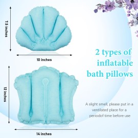 Jetec 2 Pcs White Inflatable Bath Pillow with Suction Cup Bathtub Spa Pillow Neck Support Supplies Shell-Shaped Soft Inflatable Cushion Large Small Size Fits All Tub Pool Bath and Bathroom (Blue)