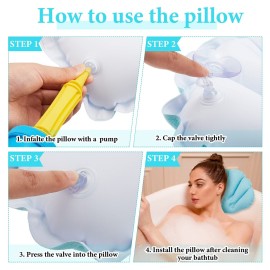Jetec 2 Pcs White Inflatable Bath Pillow with Suction Cup Bathtub Spa Pillow Neck Support Supplies Shell-Shaped Soft Inflatable Cushion Large Small Size Fits All Tub Pool Bath and Bathroom (Blue)