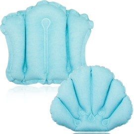 Jetec 2 Pcs White Inflatable Bath Pillow with Suction Cup Bathtub Spa Pillow Neck Support Supplies Shell-Shaped Soft Inflatable Cushion Large Small Size Fits All Tub Pool Bath and Bathroom (Blue)
