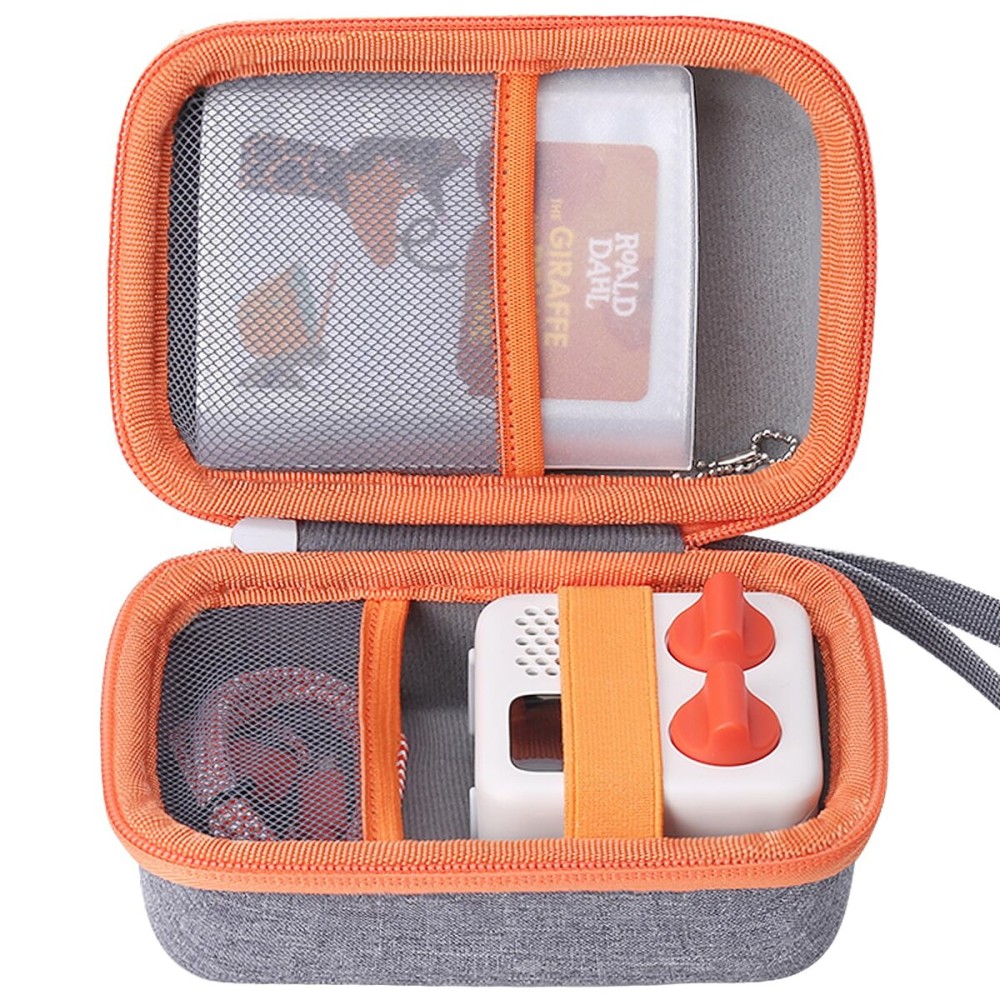 co2CREA Hard Case Compatible with Yoto Mini 2024 Edition Kids Audio Music Player Children Speaker Plays Audiobook Cards Radio and Card Case Hold up to Yoto 36 Cards, Grey Case + Orange Zipper