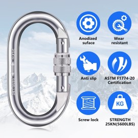 Heavy Duty Carabiner Clip Climbing Carabiner(25kn=5600lbs),Hook with Screwgate Multipurpose for Climbing, Rigging, Ropes, Hammocks (O Shape, 2pack)