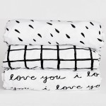 NODNAL CO. 3 Fitted Crib Sheets Black/White Set for Baby Toddler Mattress - 100% Oeko-TEX Cotton Gender Neutral for Girl/Boy Nursery Bedding - I Love You, Plaid & Abstract Polka Dots 28x52x9 Sheet