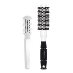 Round Brush for Blow Drying, 1 inch Small Round Barrel Hair Brushes with Ball Tip Boar Bristles, Nano Tech Thermal Ceramic Ionic, Double Edge Razor Comb for Hair Cutting Included