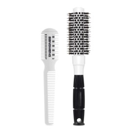 Round Brush for Blow Drying, 1 inch Small Round Barrel Hair Brushes with Ball Tip Boar Bristles, Nano Tech Thermal Ceramic Ionic, Double Edge Razor Comb for Hair Cutting Included