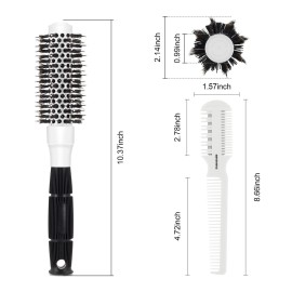 Round Brush for Blow Drying, 1 inch Small Round Barrel Hair Brushes with Ball Tip Boar Bristles, Nano Tech Thermal Ceramic Ionic, Double Edge Razor Comb for Hair Cutting Included