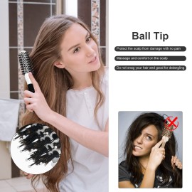 Round Brush for Blow Drying, 1 inch Small Round Barrel Hair Brushes with Ball Tip Boar Bristles, Nano Tech Thermal Ceramic Ionic, Double Edge Razor Comb for Hair Cutting Included