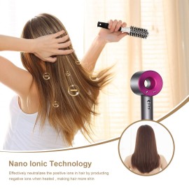 Round Brush for Blow Drying, 1 inch Small Round Barrel Hair Brushes with Ball Tip Boar Bristles, Nano Tech Thermal Ceramic Ionic, Double Edge Razor Comb for Hair Cutting Included