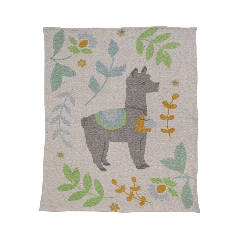 Creative Co-Op Recycled Cotton Blend Llama Baby Blanket, Multicolor
