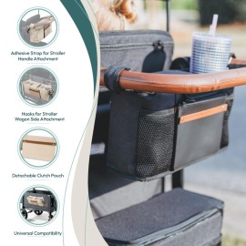 WONDERFOLD Parent Console Stroller Organizer with 2 Insulated Cup Holders, Hook and Loop Closure Handle Attachment, 2 Storage Pockets, and Removable Shoulder Strap for Easy Transport, Beige