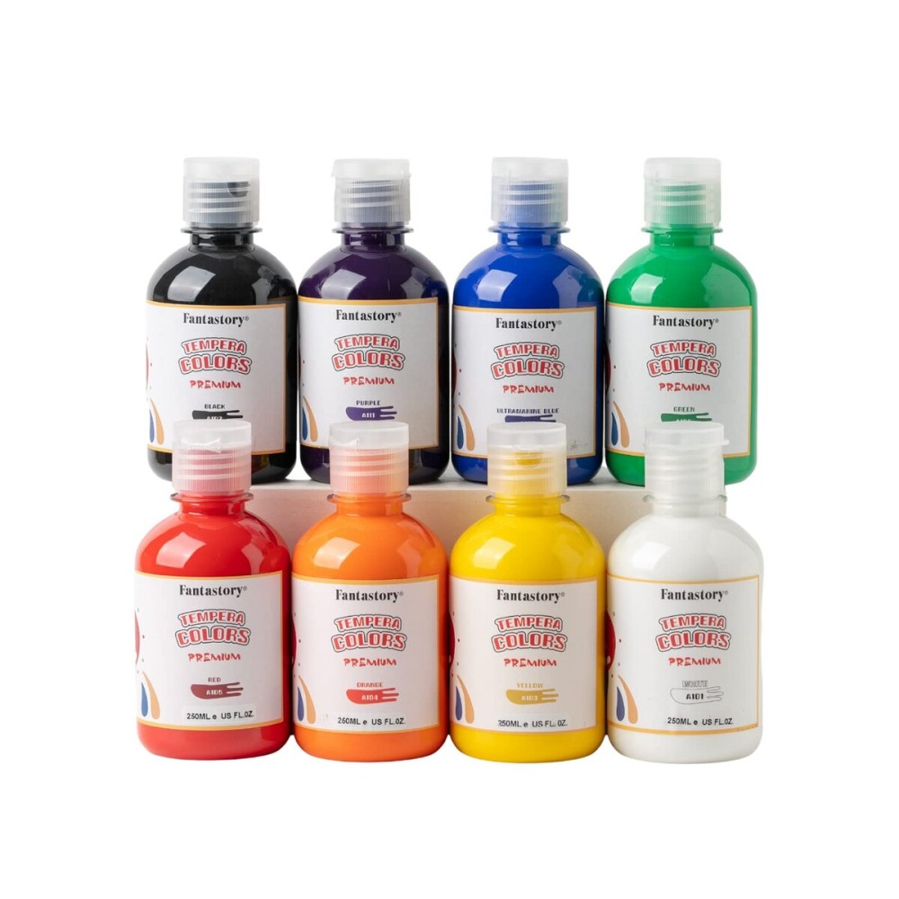 Fantastory Tempera Paint for Kids 8 Colors (8.4 oz Each) Washable, Non-Toxic for Poster and Sponge Painting, Finger and Hand Paint Bottles Gifts