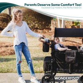 WONDERFOLD Parent Console Stroller Organizer with 2 Insulated Cup Holders, Hook and Loop Closure Handle Attachment, 2 Storage Pockets, and Removable Shoulder Strap for Easy Transport, Volcanic Black